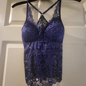 Deep Blue Lace Cami with Adjustable Straps Built-in Bra Racerback S